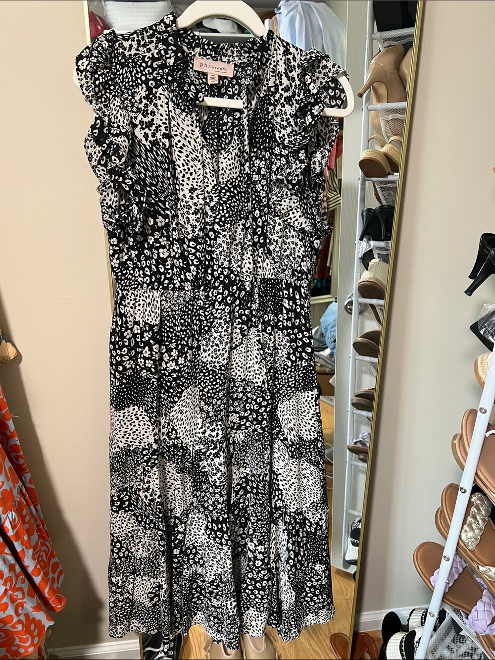 Philosophy Black and White Mixed Print Midi Dress